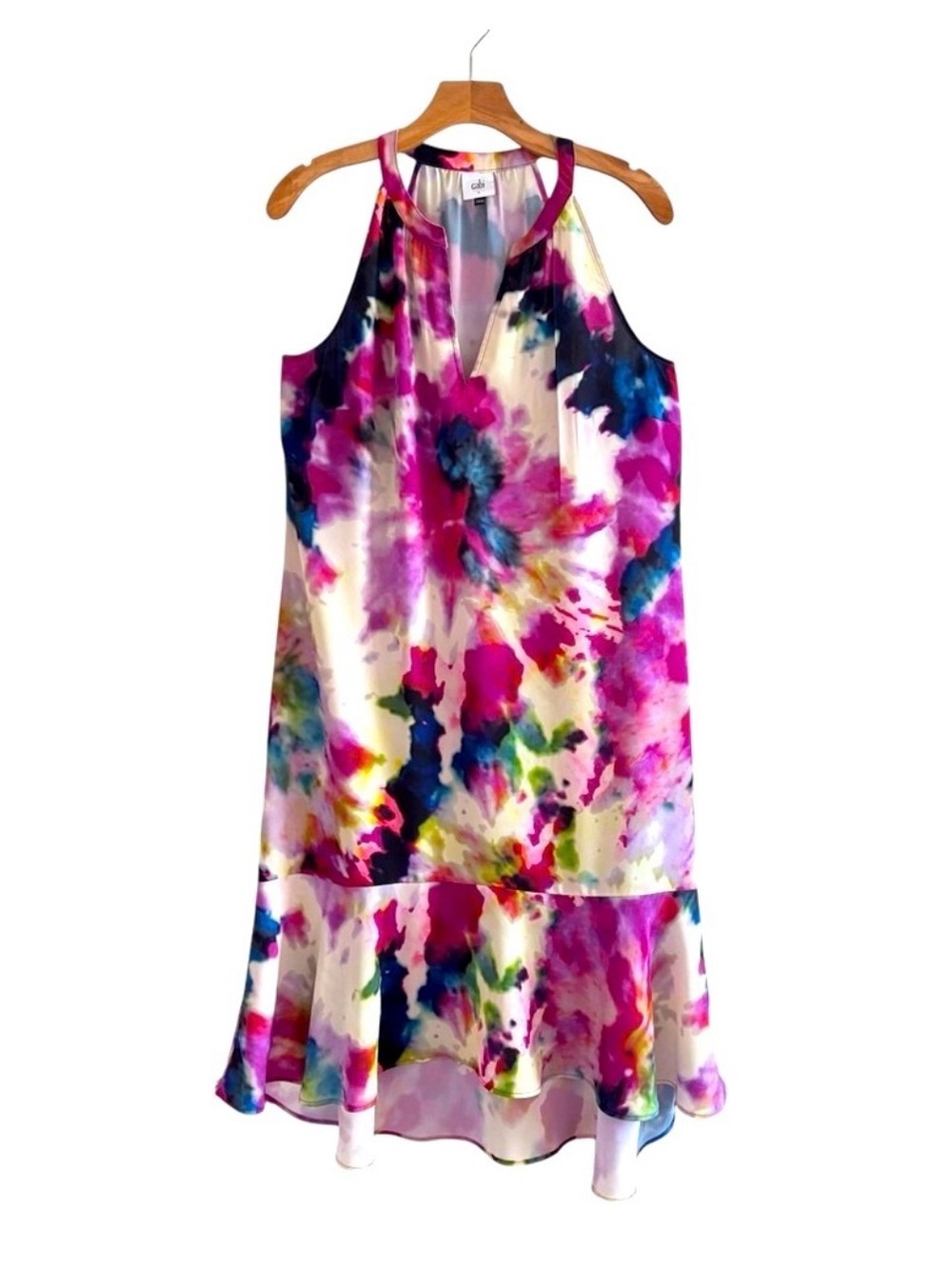 CAbi Celebration Dress Sleeveless Halter Midi Watercolor Colorful Print S - Picture 2 of 5